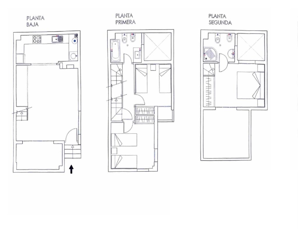Plattegrond van de drie woonlagen